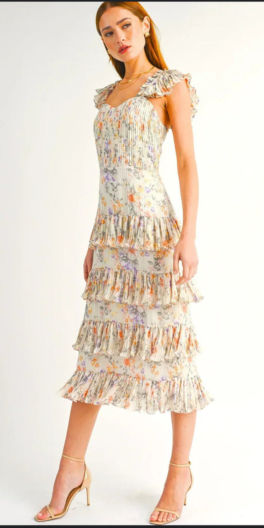 Floral print ruffle midi dress