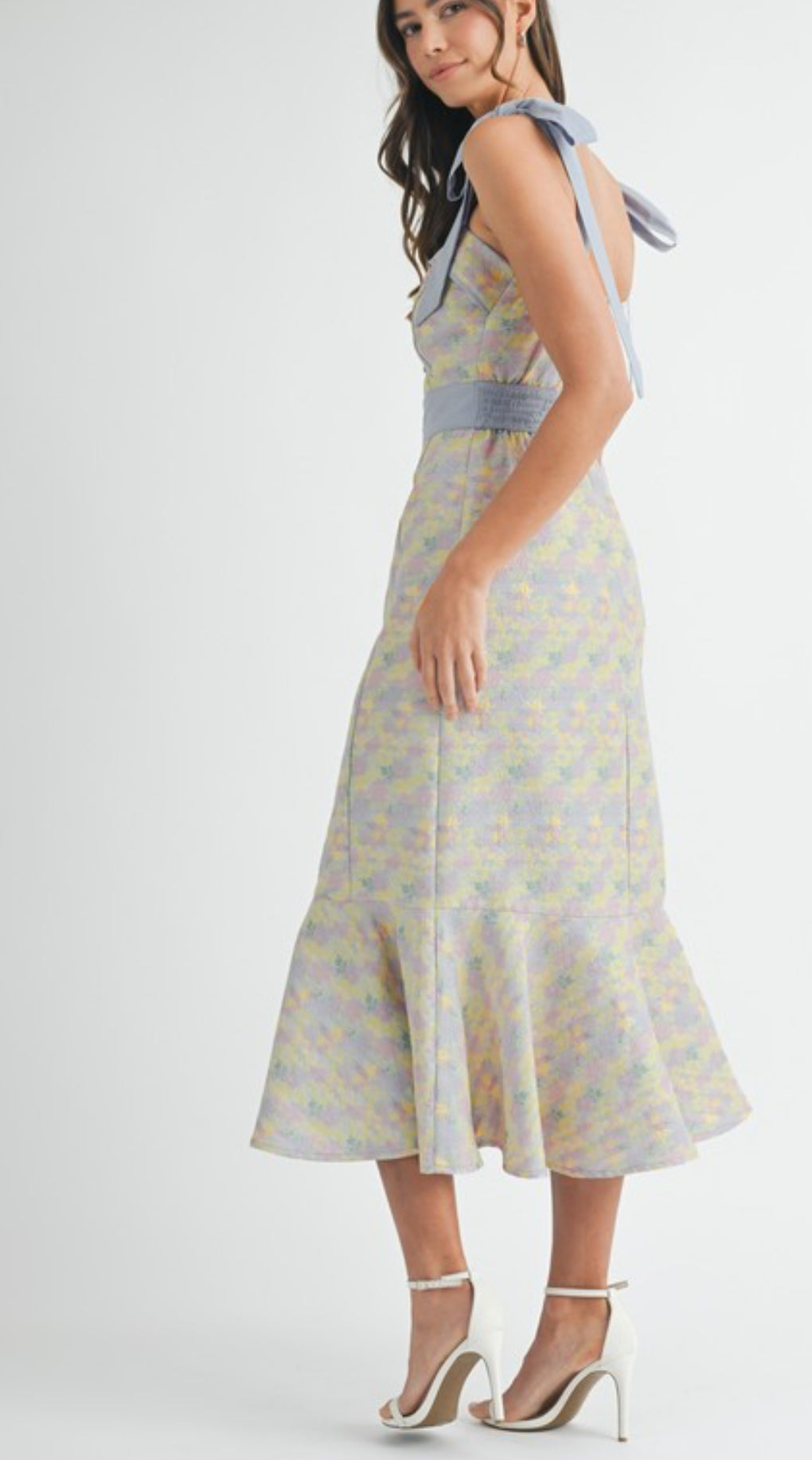 Blue bow tied shoulder dress