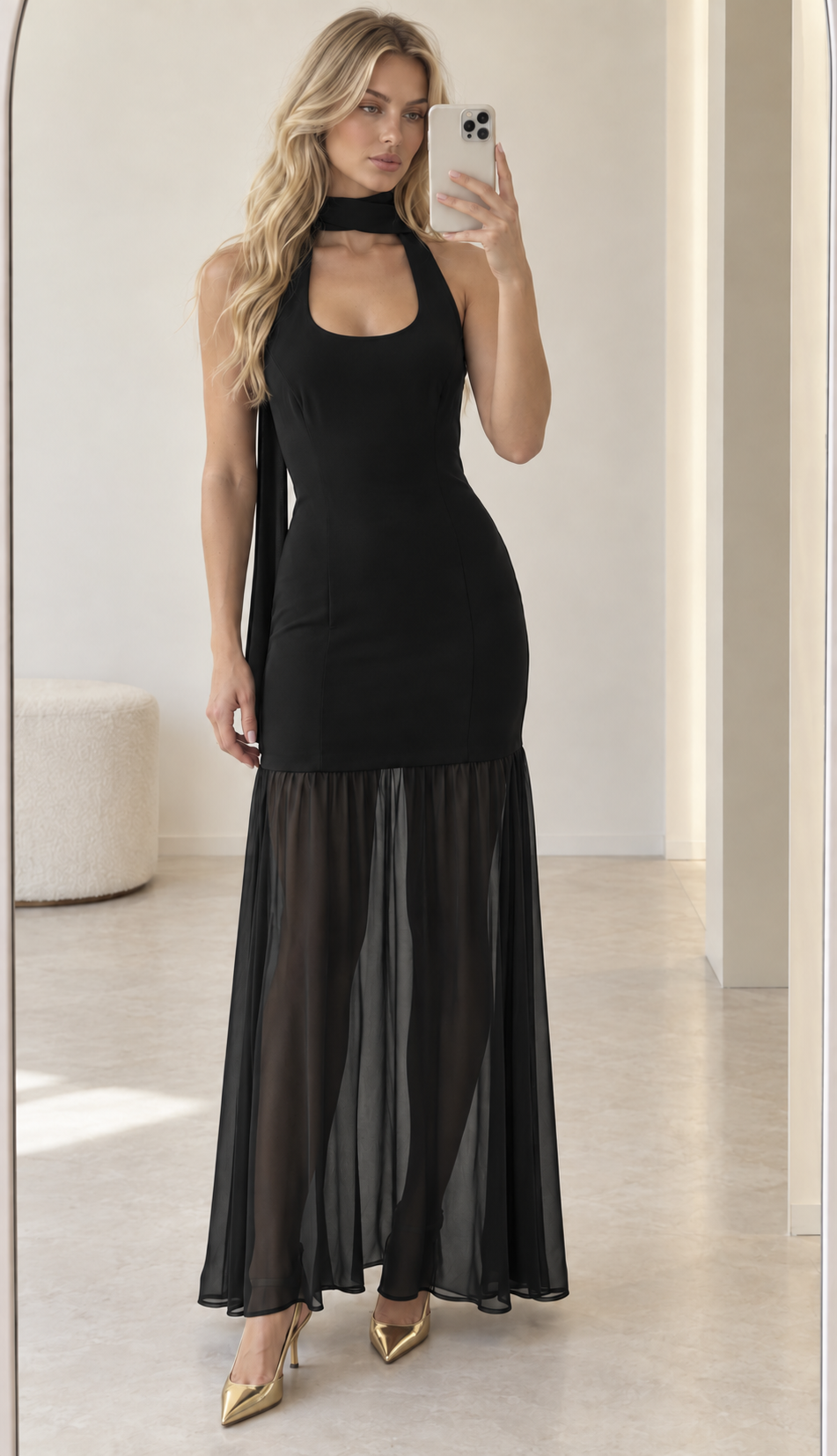 BLACK MESH MAXI DRESS