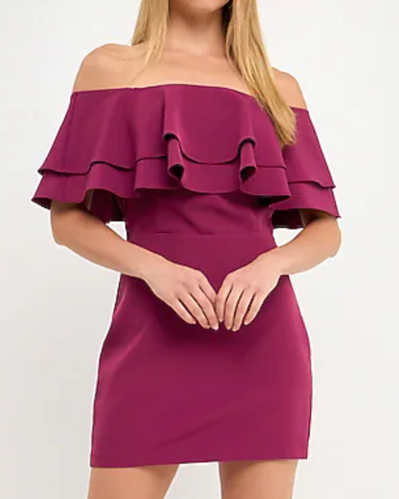 Ruffled off shoulder mini dress