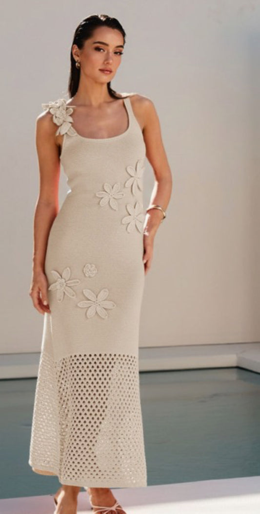 Cream Floral Overlay Dress