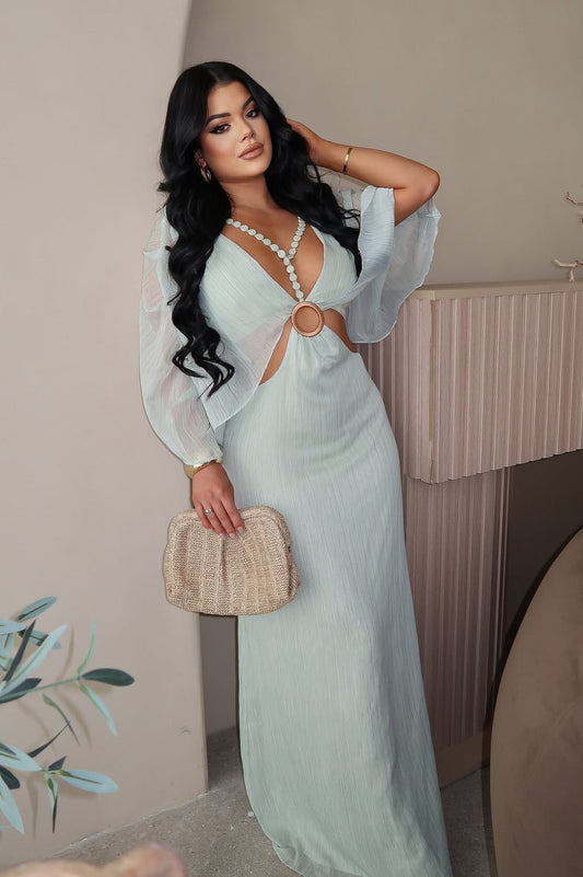 Metallic beaded caftan dress