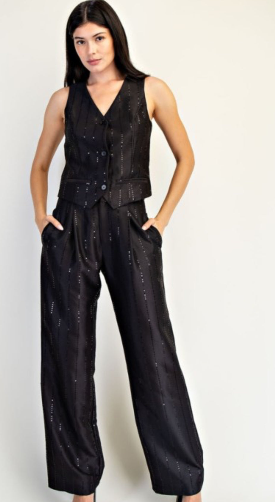 Black woven sequin set