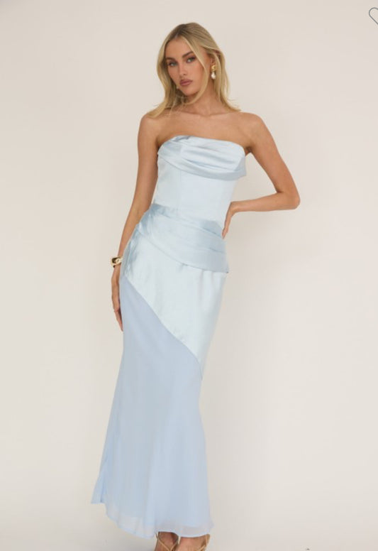 Satin midi blue dress