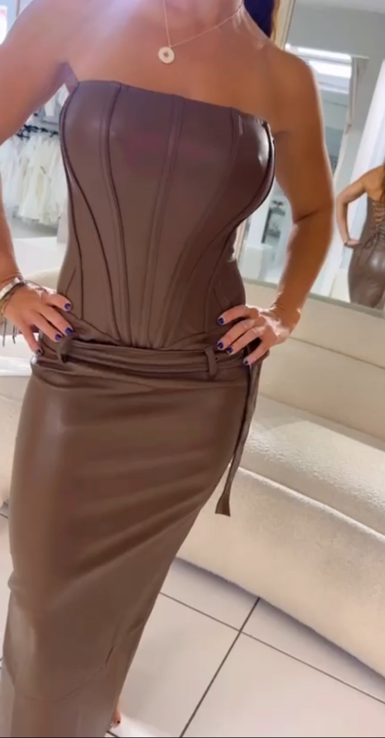 Leather chocolate dress