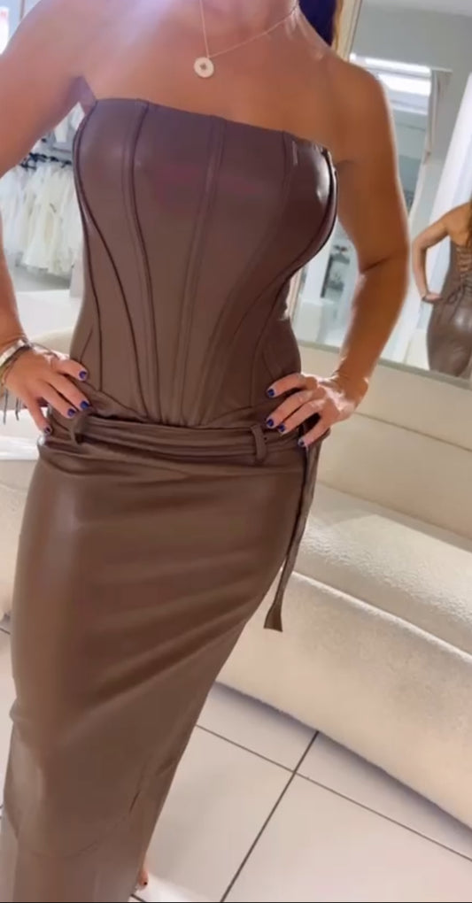 Leather chocolate dress
