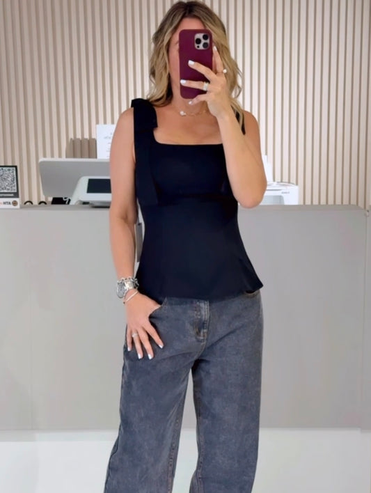 Bow-Tie Shoulder Peplum Top