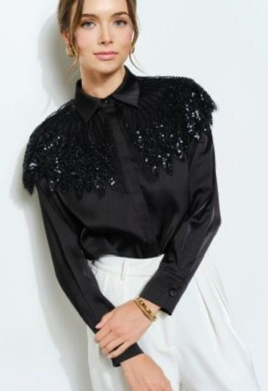 Canutillo black silk top