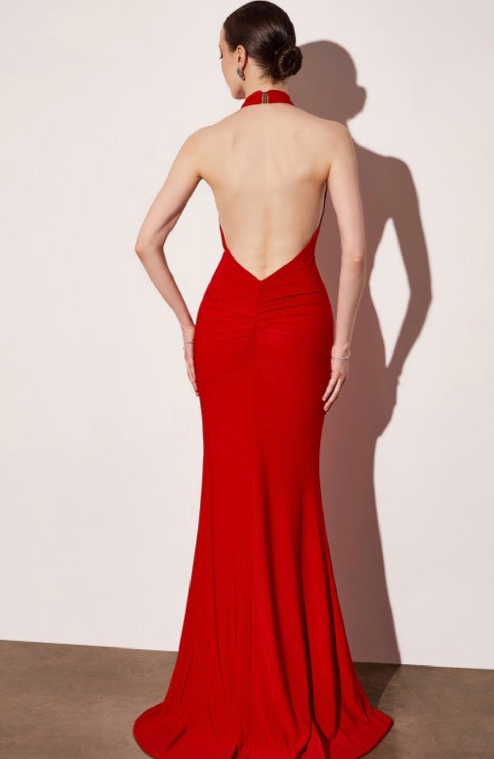 Red open back maxi dress