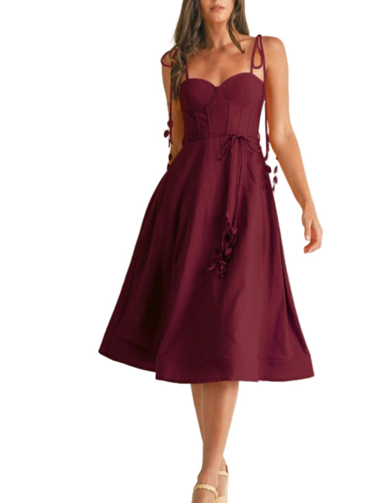 Linen wine midi dress
