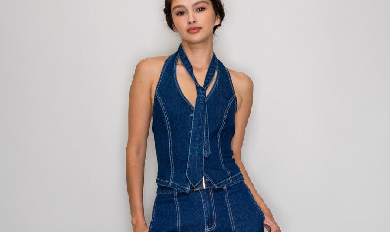Denim Necktie Halter Top