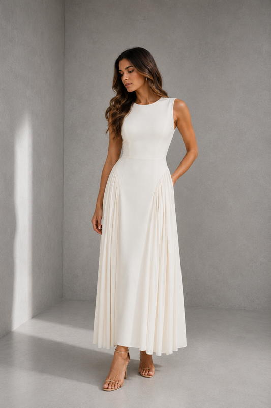 CREAM Bandage Sleeveless Dress With Sheer Fabric Detail