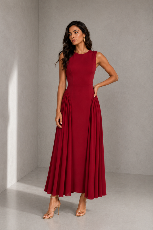 RED Bandage Sleeveless Dress With Sheer Fabric Detail