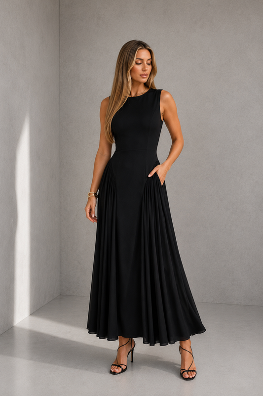 BLACK Bandage Sleeveless Dress With Sheer Fabric Detail