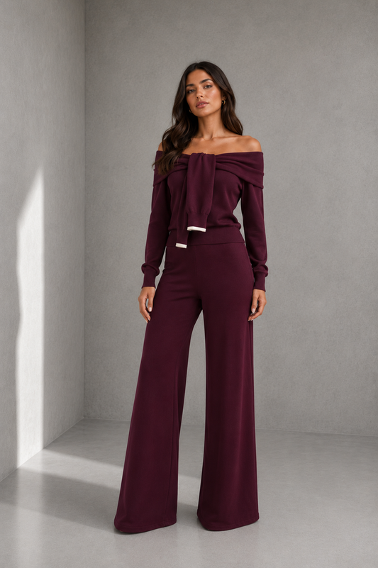 BURGUNDY SIDE KNIT SET
