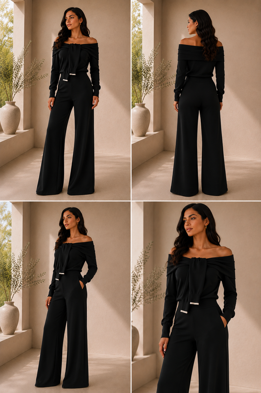 BLACK SIDE KNIT SET