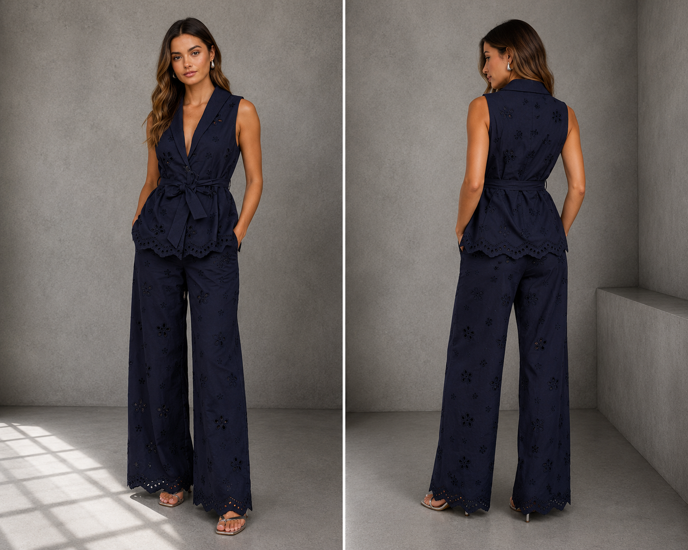 NAVY SCALOPED FLORAL SET