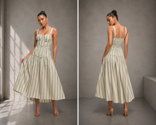 Linen Stripe Midi Belted Dress