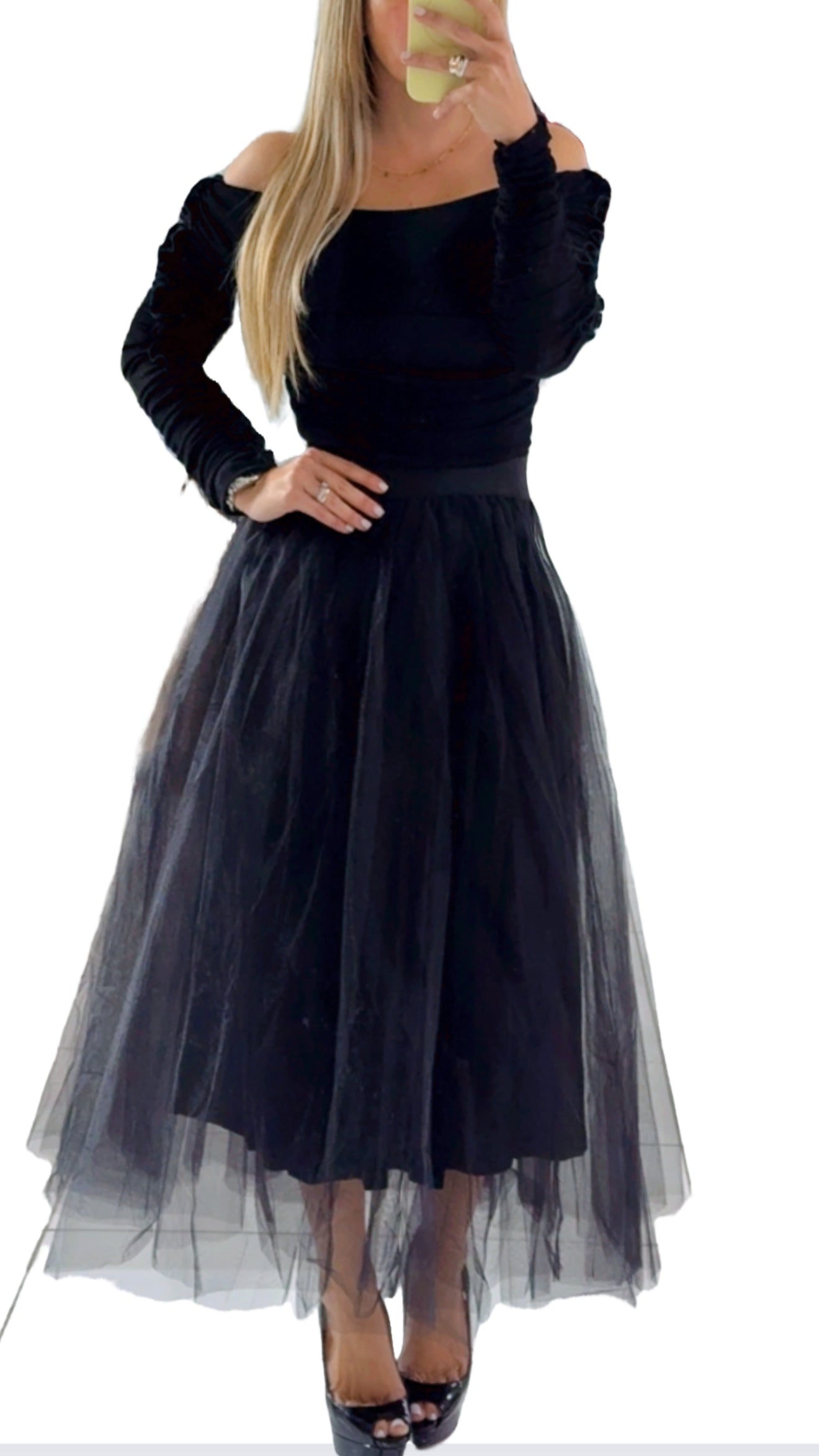 Mesh black midi skirt