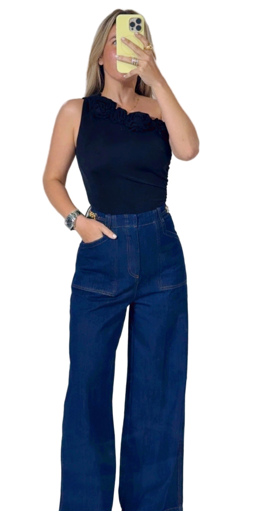 Rosette one shoulder bodysuit