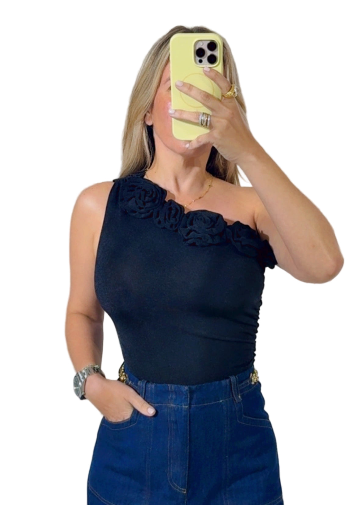 Rosette one shoulder bodysuit