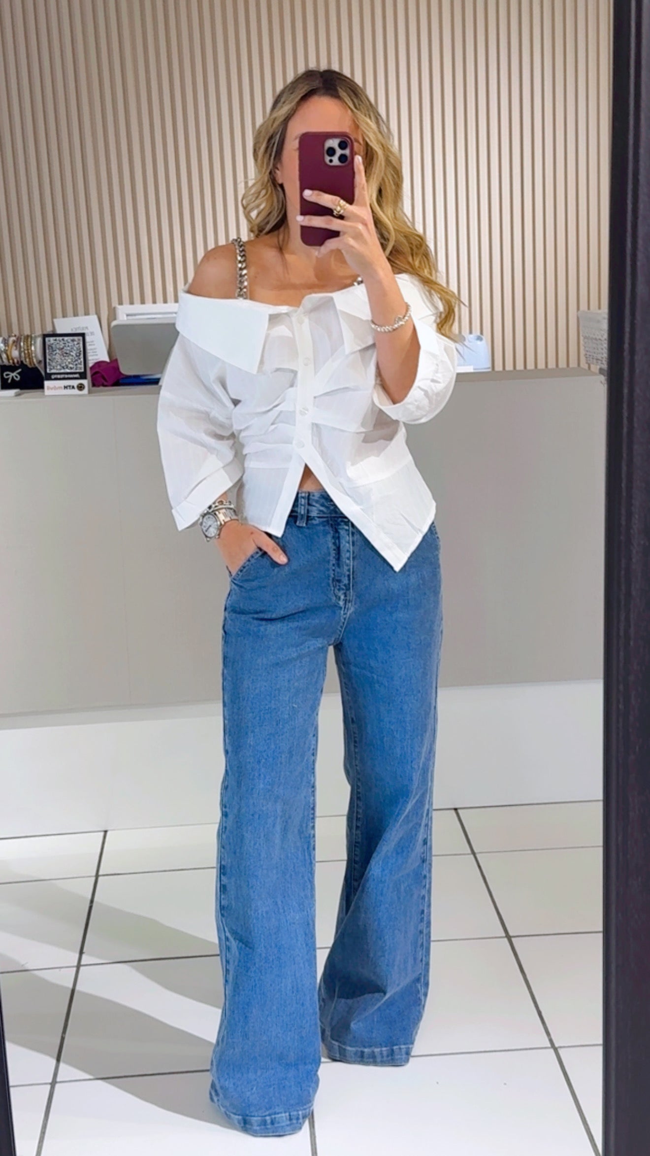 Off Shoulder Button Up