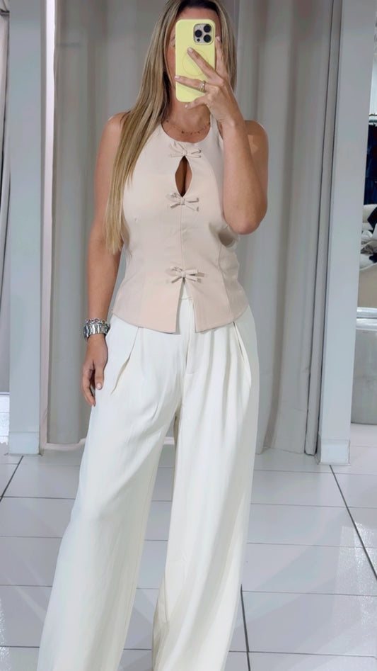 Cream halter bow top