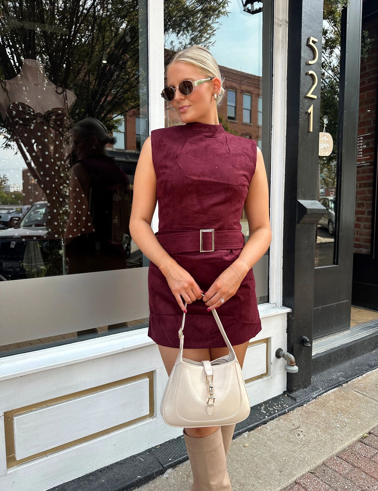 Mock Neck Belted Dress