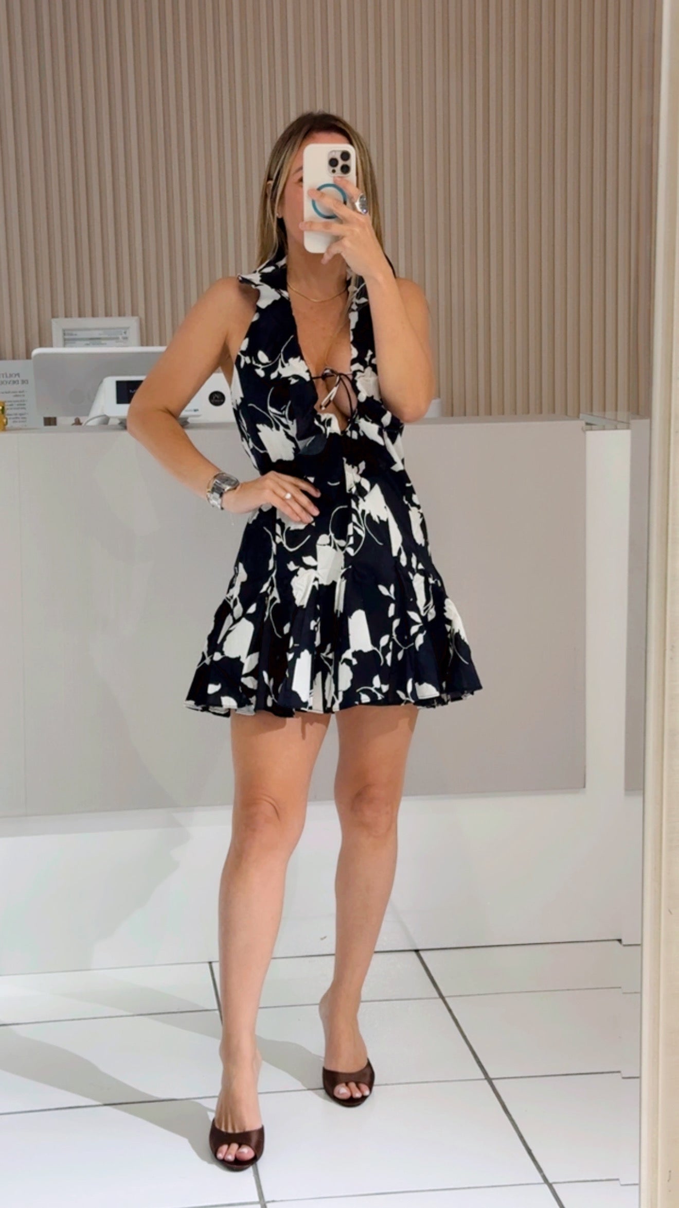 Floral black and white dress