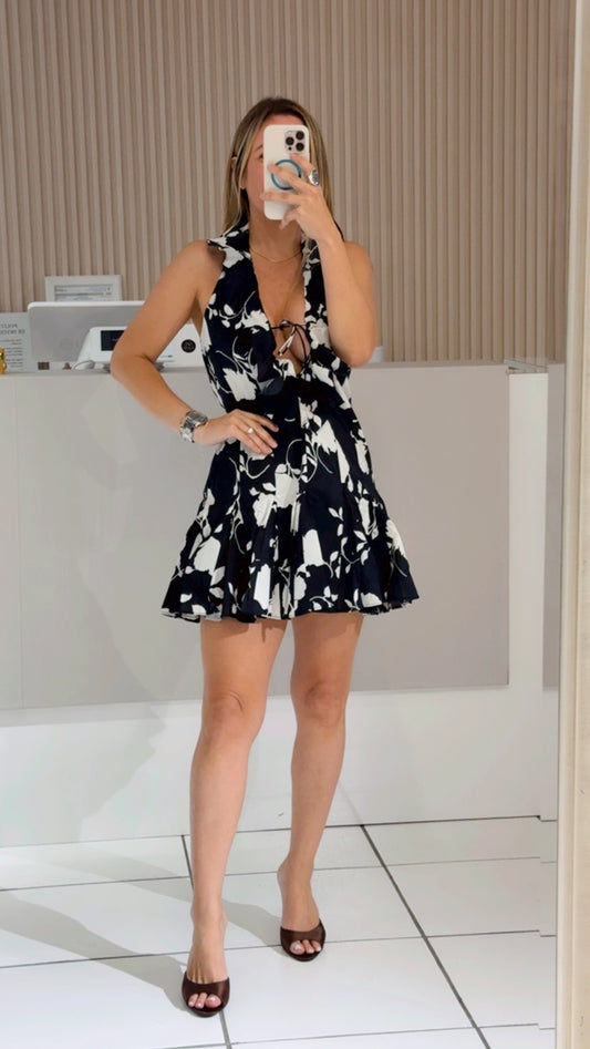 Floral black and white dress