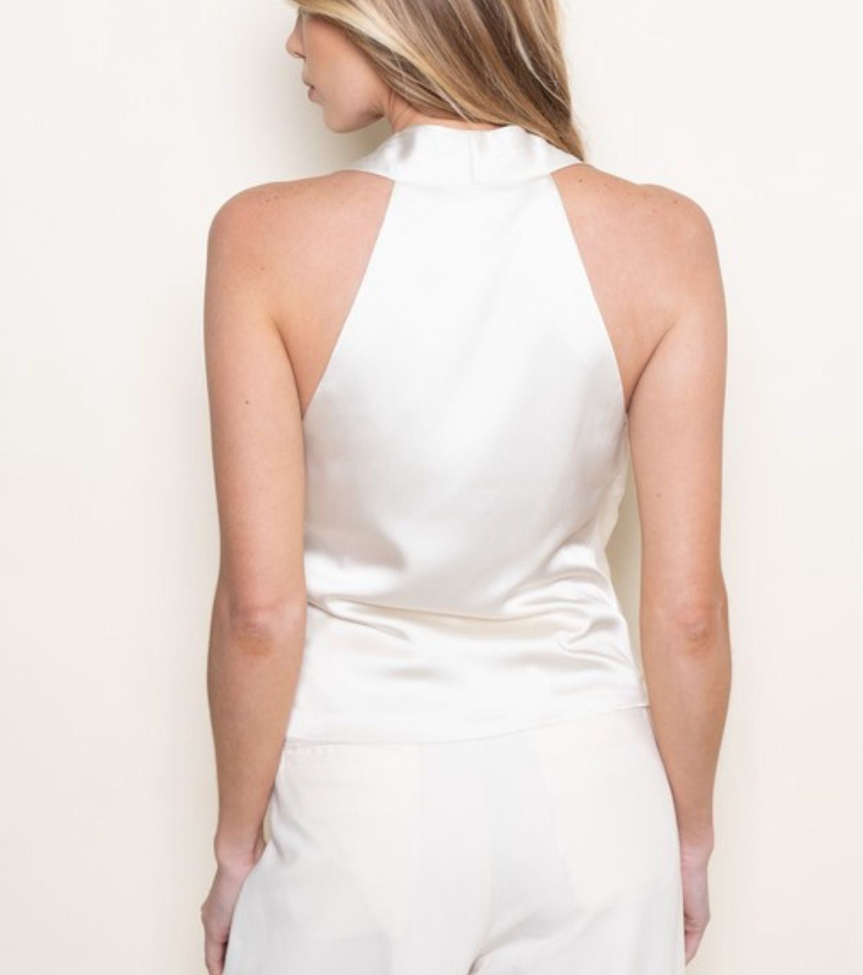 Cream Satin Draped Wrap Top