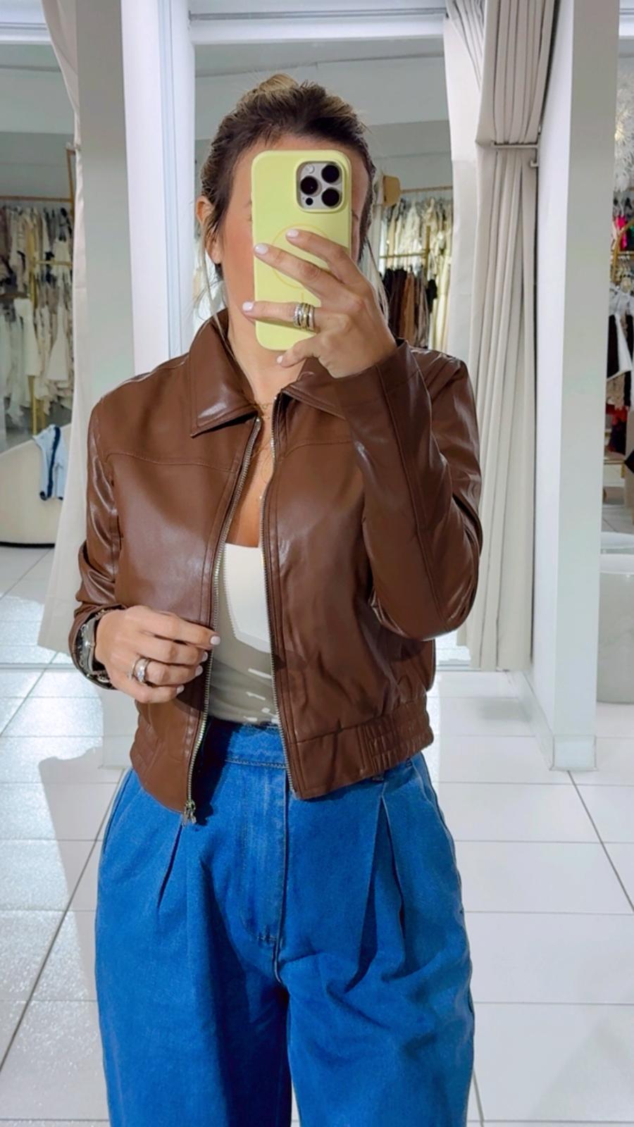 Brown leather jacket
