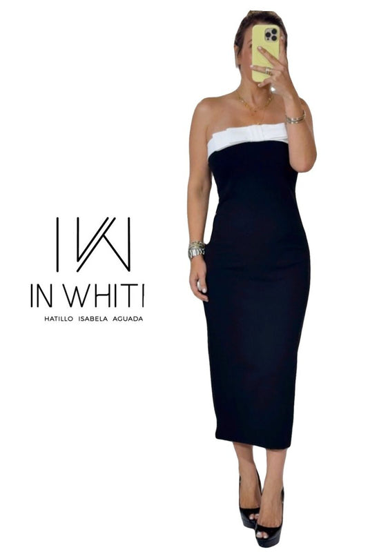 Bow black & white dress