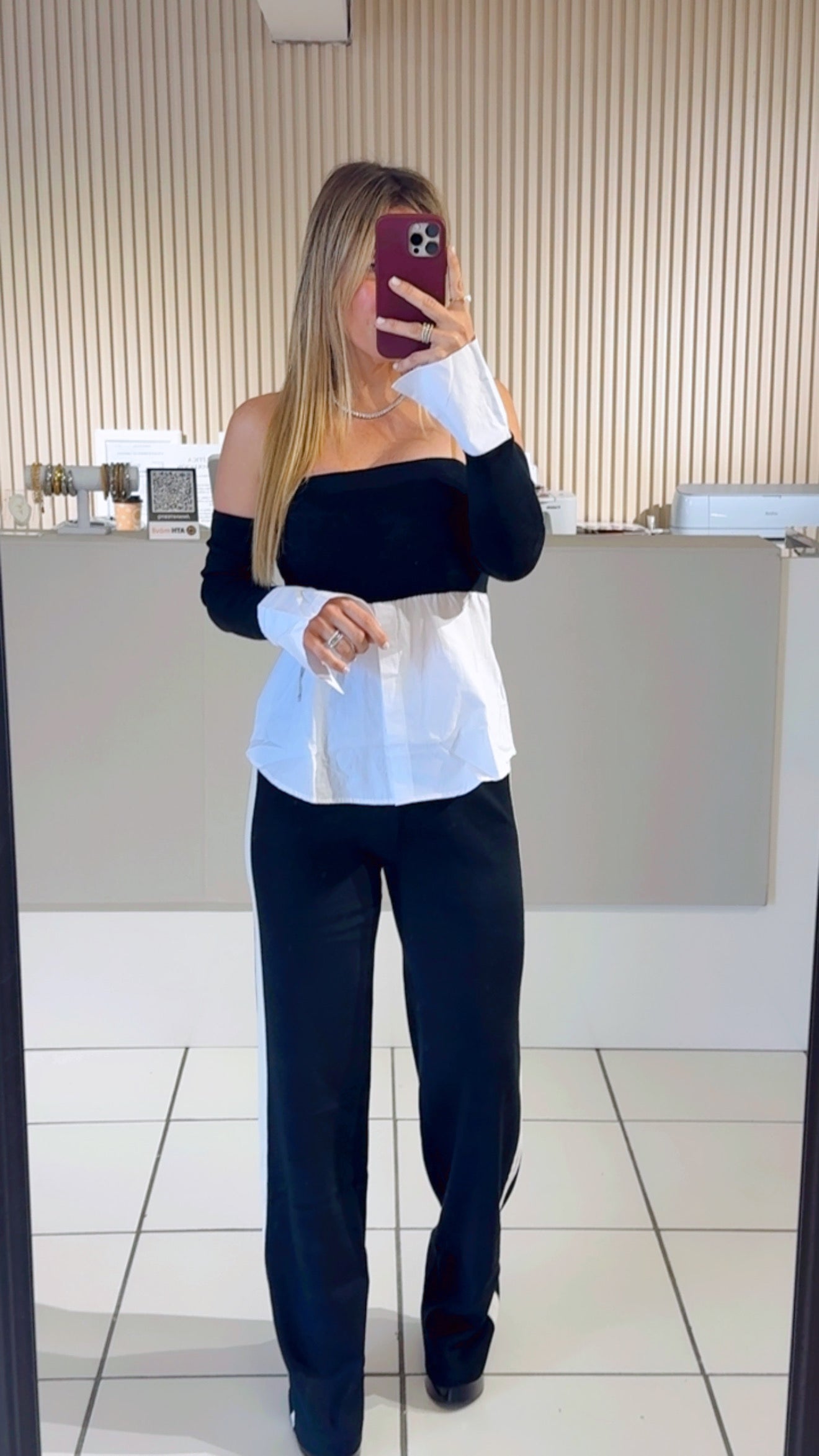 BLACK Knit Off Shoulder Top Shirt And Pants Set
