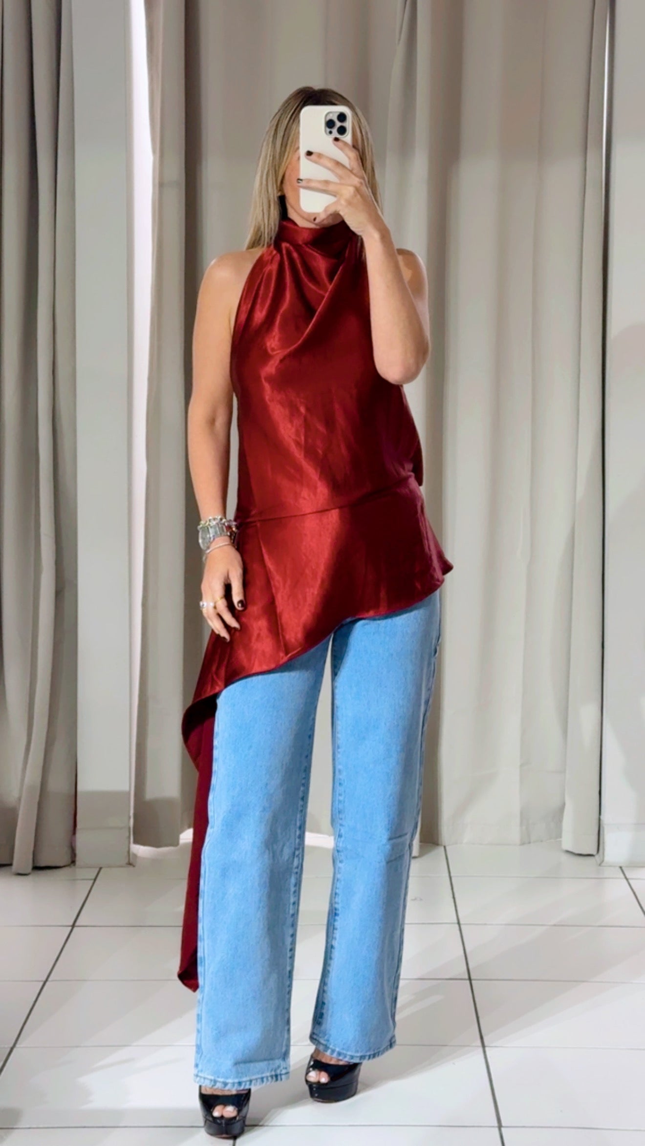 Red satin top