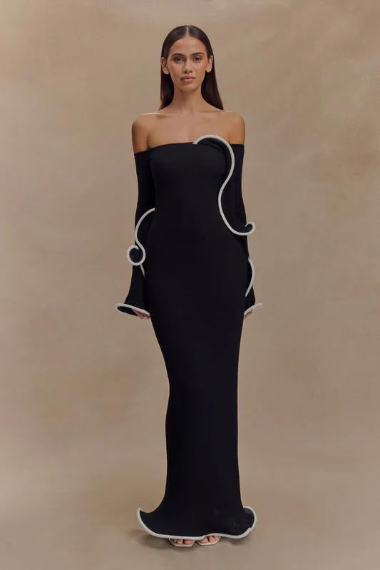 Ruffled off shoulder maxi