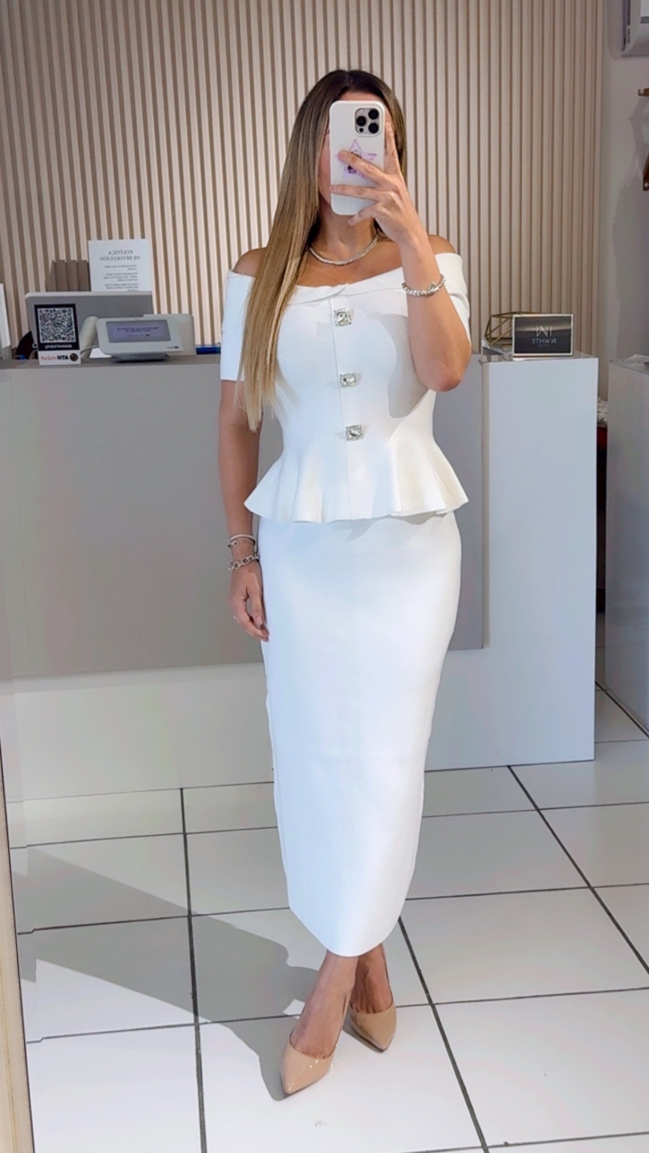 Off-Shoulder Peplum Midi Set