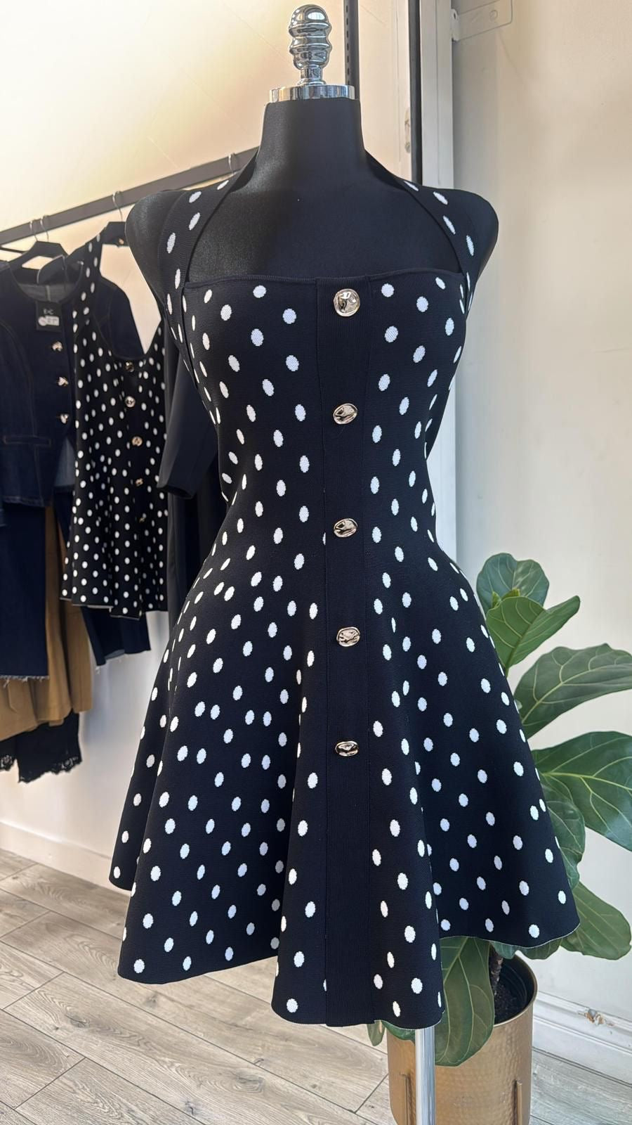 Black Polka Dot Button-Front Dress