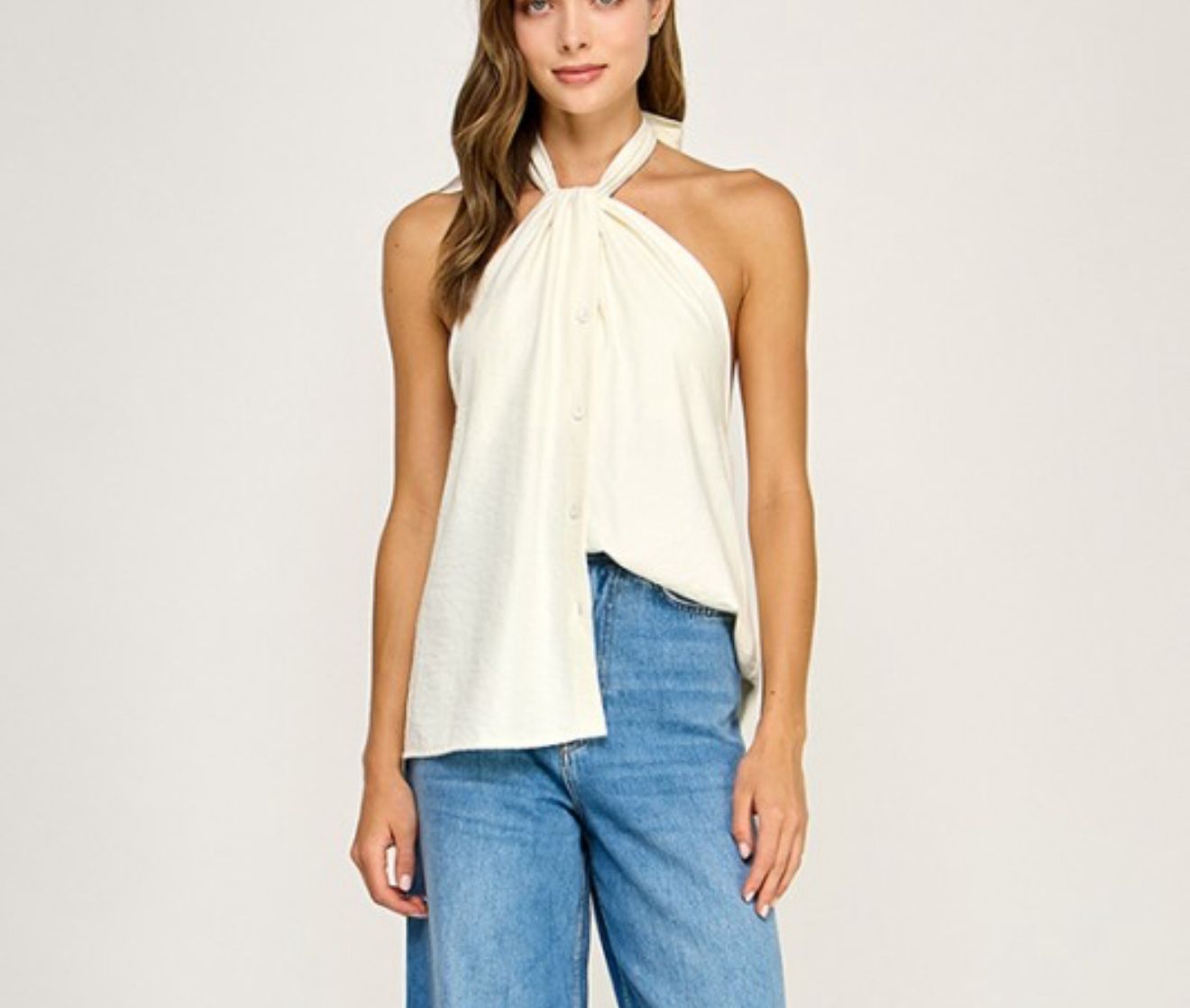 Nude Backless Tie-Neck Halter Top  h