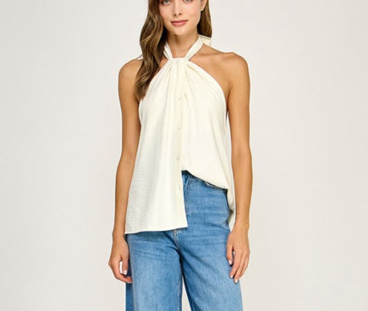 Nude Backless Tie-Neck Halter Top  h