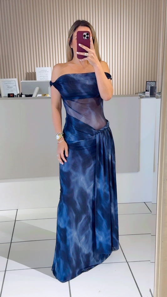 Ocean Mist Off-Shoulder Maxi Dress