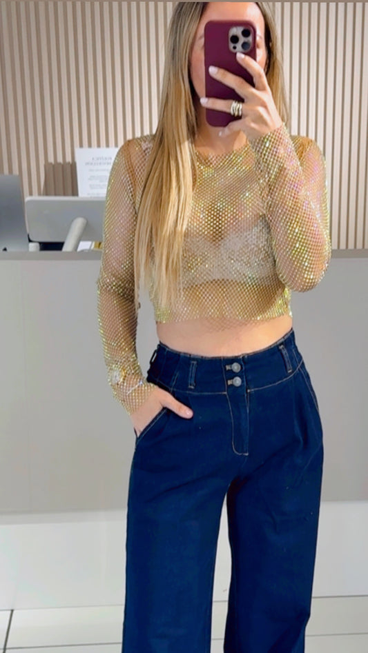 Shiny mesh top