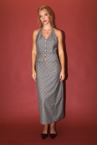 Red polka det grey set