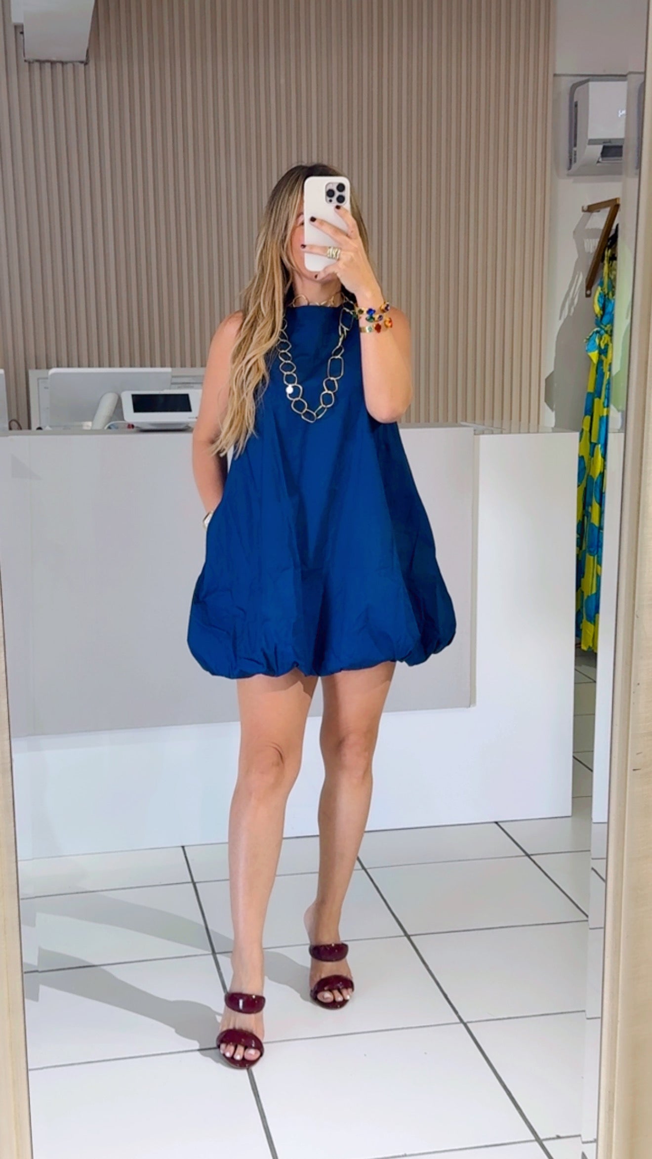 Blue bubble mini dress