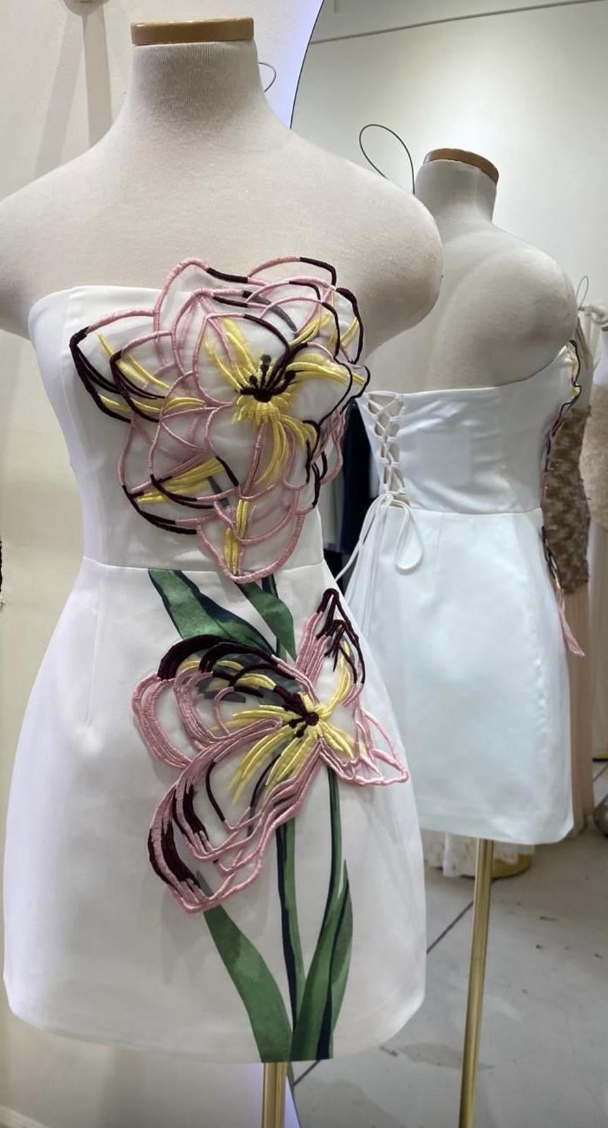 Wildflower Lace-Up Strapless Dress