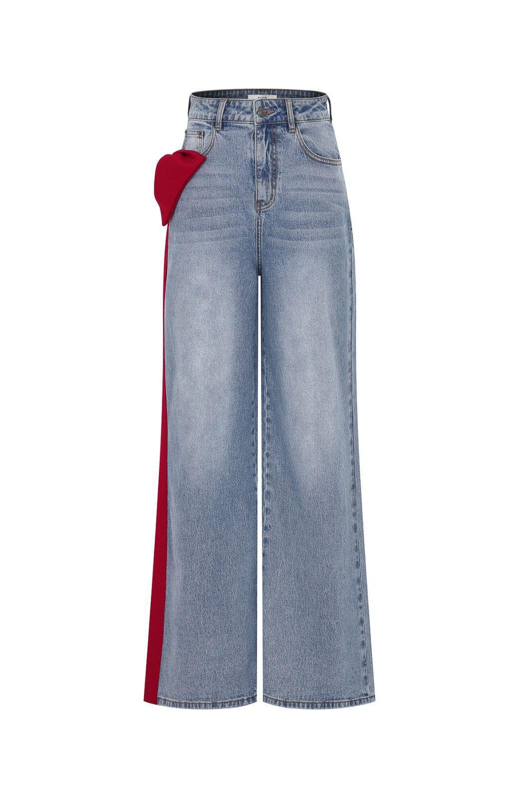 Light-Wash Denim with Red Bow