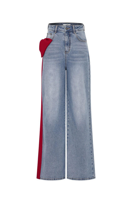 Light-Wash Denim with Red Bow