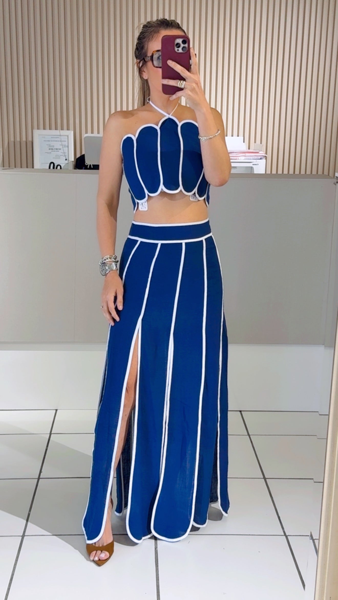 Blue Sculpted-Outline Two Piece Set