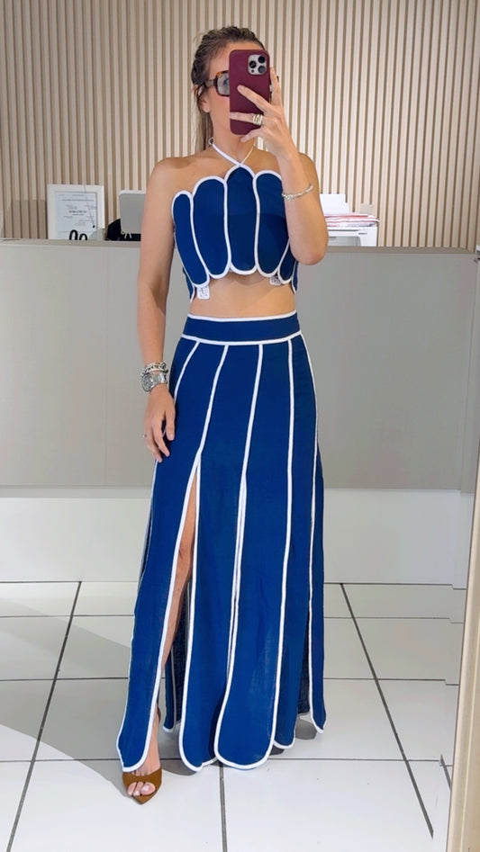 Blue Sculpted-Outline Two Piece Set