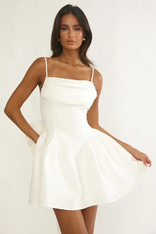 Snow Mini Dress with Long Bow